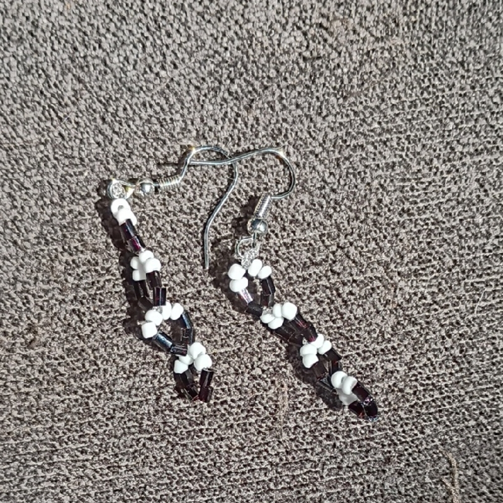 Elegant Black and White Beaded Earrings